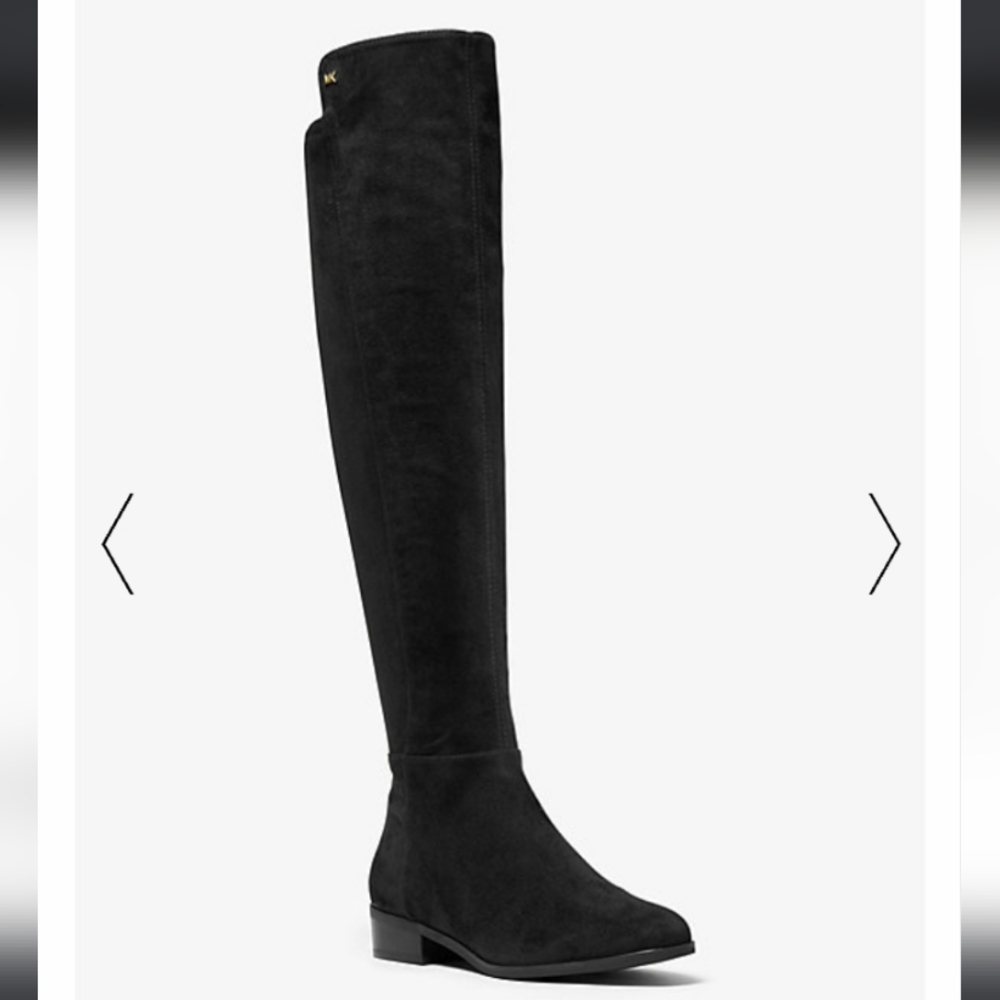 Michael Kors Bromley Suede Flat Tall Riding Boots Black 6 1/2